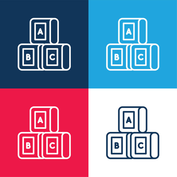 Blocchi blu e rosso set di icone minime a quattro colori - Vettoriali, immagini