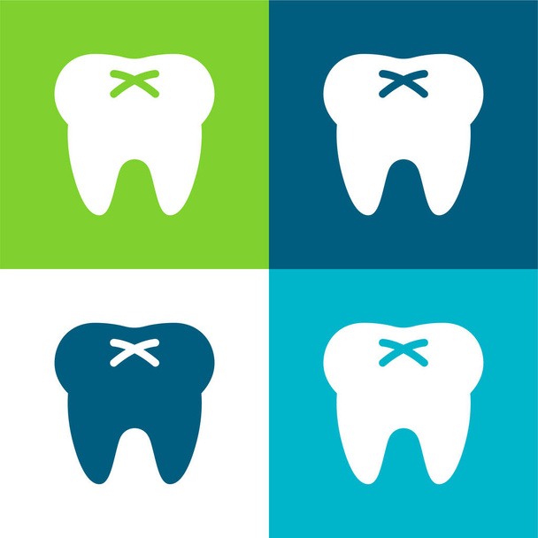 Big Tooth Flat conjunto de iconos mínimo de cuatro colores - Vector, Imagen