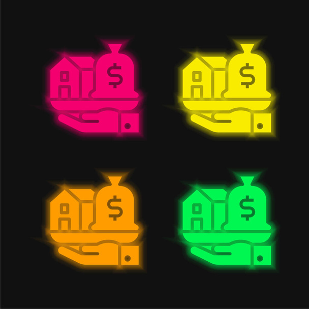 Varlık dört renk parlayan neon vektör simgesi - Vektör, Görsel