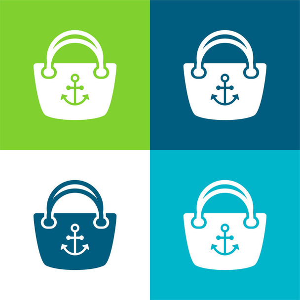 Anchor Hand Bag Flat four color minimal icon set - Vector, Image