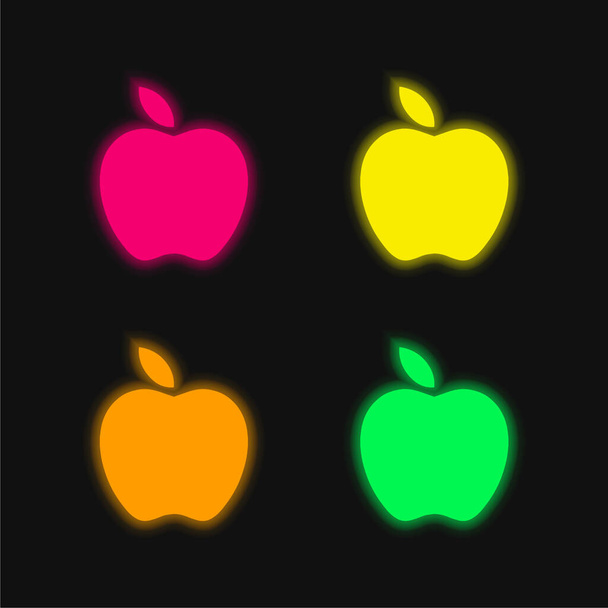 Apple quatre couleurs rougeoyantes icône vectorielle néon - Vecteur, image