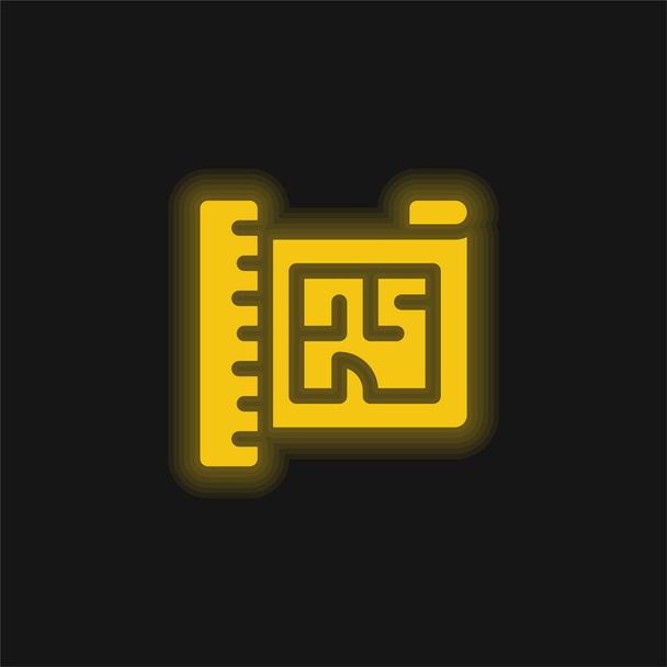 Icono de neón brillante amarillo Blueprint - Vector, imagen