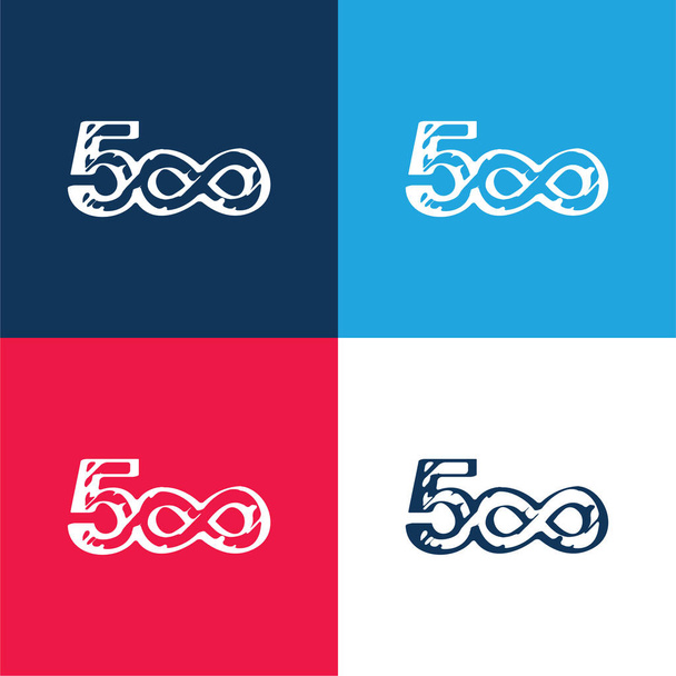 500 Logotipo social bosquejado con infinito símbolo azul y rojo conjunto de iconos mínimos de cuatro colores - Vector, Imagen