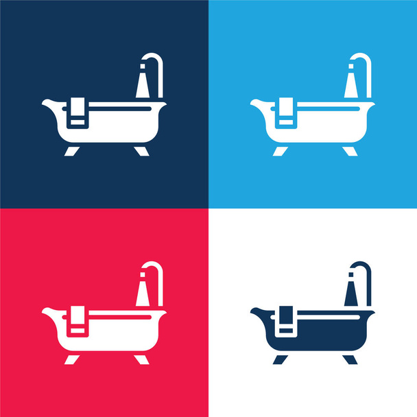 Bathtub Cleaning blue and red four color minimal icon set - Vector, Image