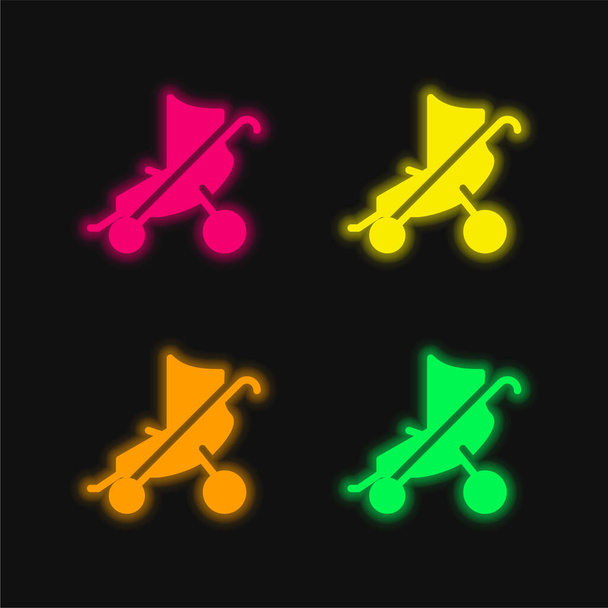 Babakocsi négy színű izzó neon vektor ikon - Vektor, kép