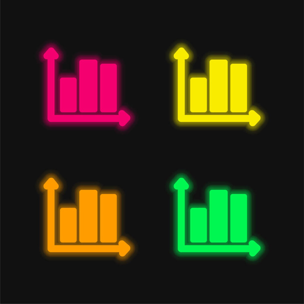 Bars Graphic four color glowing neon vector icon - Vector, Image