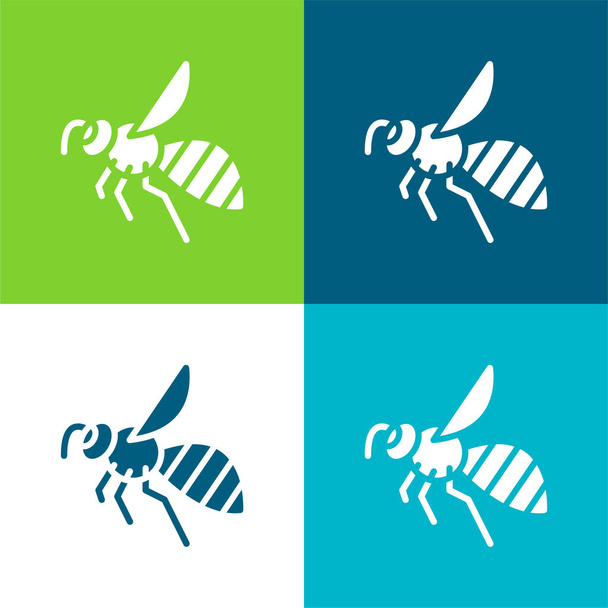 Pszczoła Flat cztery kolory minimalny zestaw ikon - Wektor, obraz