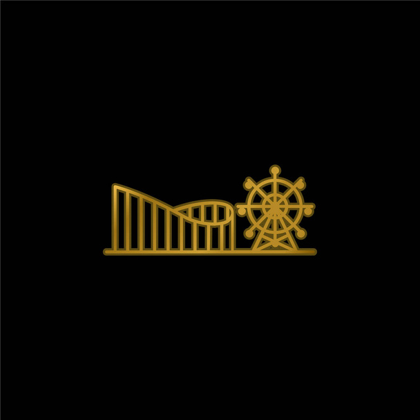 Parque de atracciones chapado en oro icono metálico o logo vector - Vector, imagen