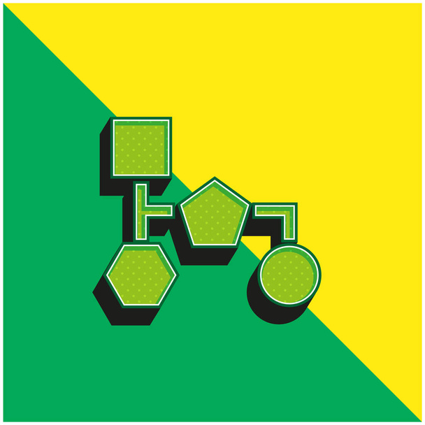 Block Scheme Of Black Geometric Shapes Groen en geel modern 3D vector icoon logo - Vector, afbeelding