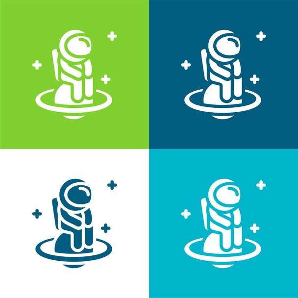 Ensemble d'icônes minime quatre couleurs plat astronaute - Vecteur, image