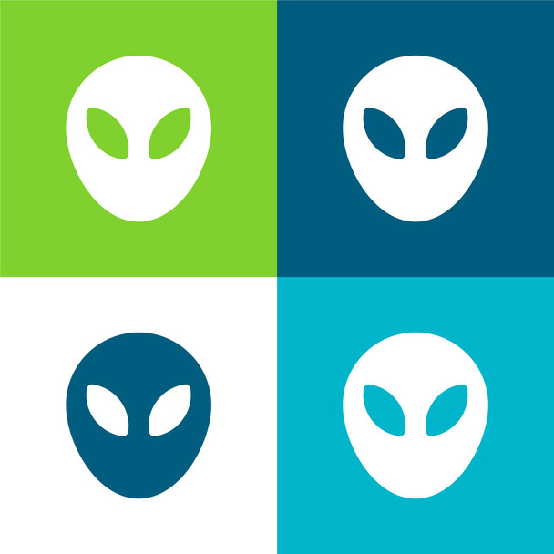 Alien Flat четыре цвета минимальный набор значков - Вектор,изображение