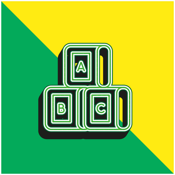 Μπλοκ Πράσινο και κίτρινο σύγχρονο 3d διάνυσμα εικονίδιο λογότυπο - Διάνυσμα, εικόνα