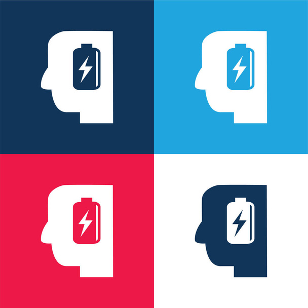 Battery In Man Head blue and red four color minimal icon set - Vector, Image