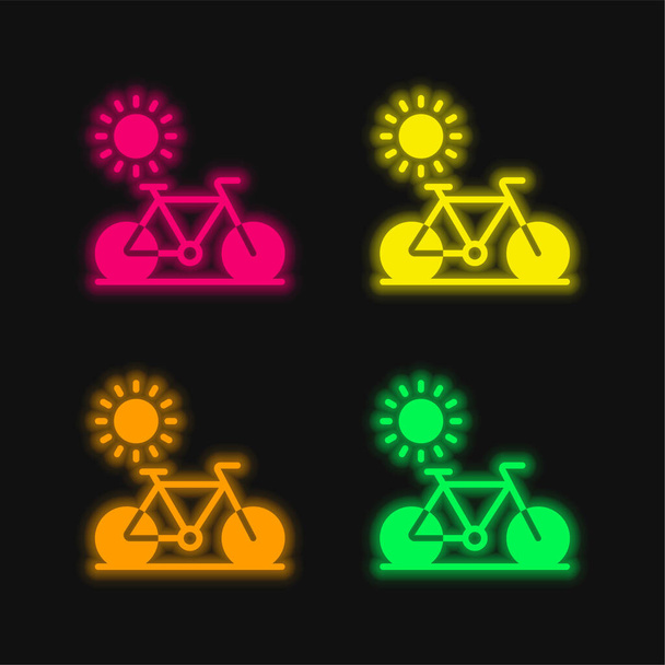 Pyörä neljä väriä hehkuva neon vektori kuvake - Vektori, kuva