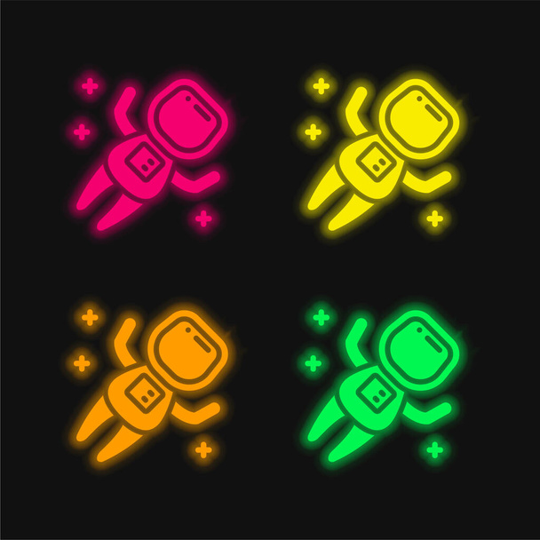 Astronot dört renk parlayan neon vektör simgesi - Vektör, Görsel