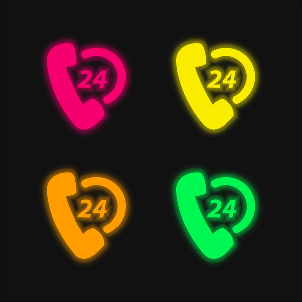 24 Hours Phone Shopping Support four color glowing neon vector icon - Vector, Image