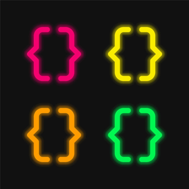 Klammern vier Farbe leuchtenden Neon-Vektor-Symbol - Vektor, Bild