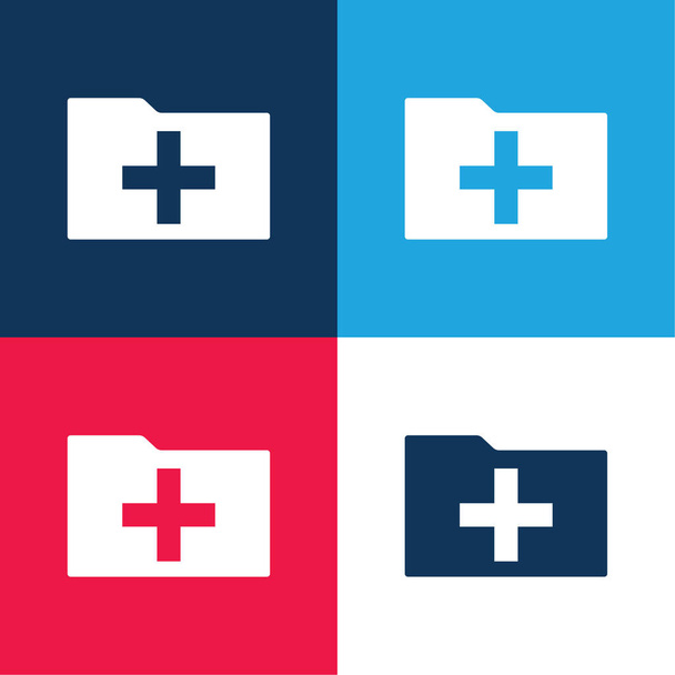 Ajouter un symbole d'interface de dossier bleu et rouge ensemble d'icônes minimales de quatre couleurs - Vecteur, image