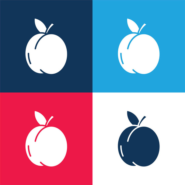 Albaricoque azul y rojo conjunto de iconos mínimo de cuatro colores - Vector, Imagen