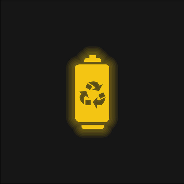 Battery With Recycle Symbol yellow glowing neon icon - Vector, Image