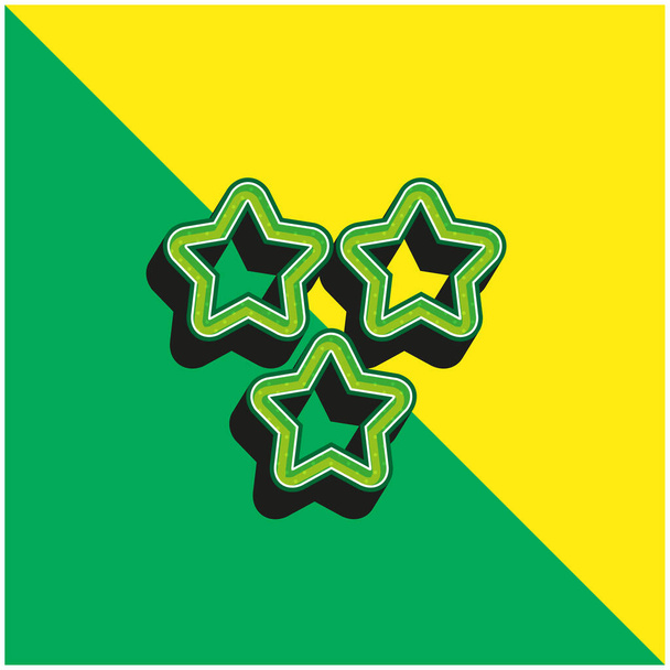 3 hvězdičky obrysy Zelená a žlutá moderní 3D vektorové logo ikony - Vektor, obrázek