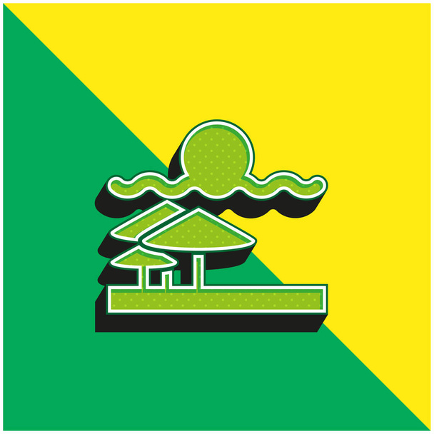 ビーチビュー緑と黄色のモダンな3Dベクトルアイコンのロゴ - ベクター画像