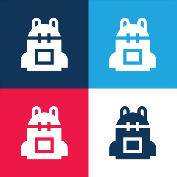 Mochila azul e vermelho quatro cores conjunto de ícones mínimos - Vetor, Imagem
