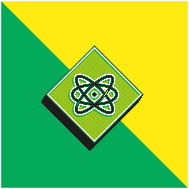 Atom Sign Vihreä ja keltainen moderni 3d vektori kuvake logo - Vektori, kuva