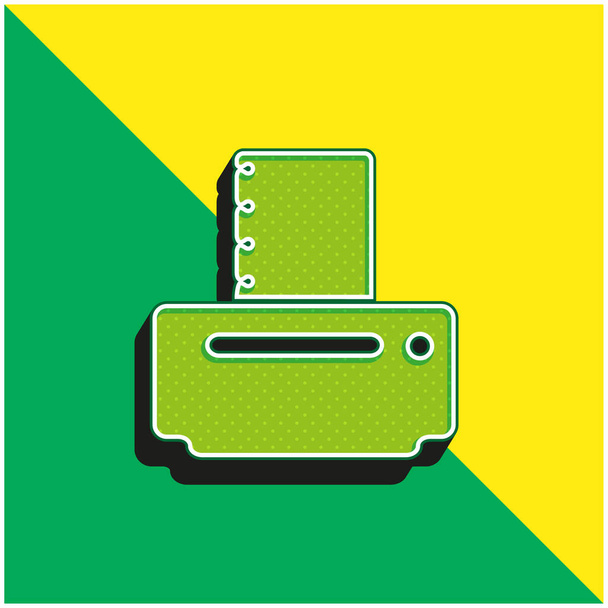 Schwarzer Papierdrucker Grünes und gelbes modernes 3D-Vektorsymbol-Logo - Vektor, Bild