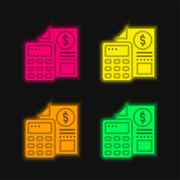Comptabilité quatre couleur brillant icône vectorielle néon - Vecteur, image