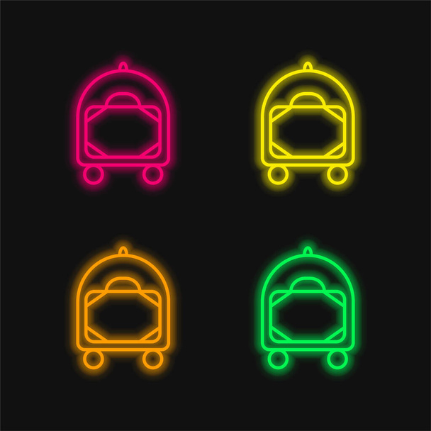 Bagaj Arabası Taşımacılığı Dış Hattı 4 renkli neon taşıyıcı simgesi - Vektör, Görsel