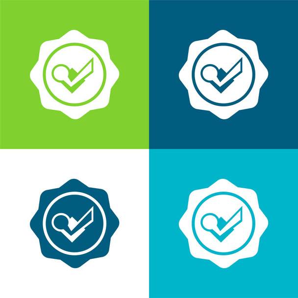 Badge With Check Mark Flat four color minimal icon set - Vector, Image