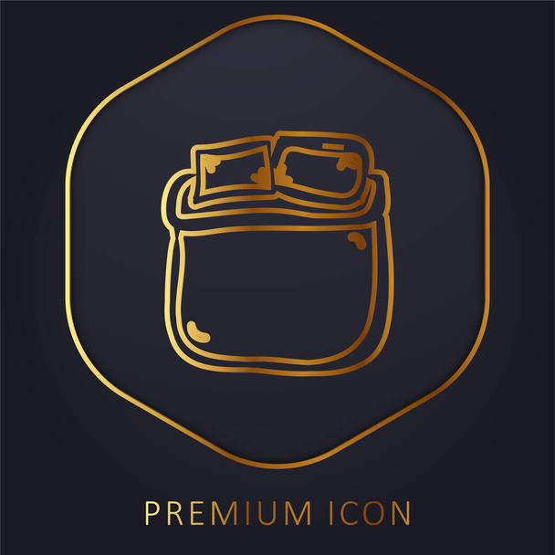 Bed Of Double Size Hand Draw golden line premium logo or icon - Vector, Image