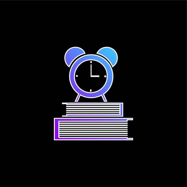 Books And Clock With Alarm blue gradient vector icon - Vector, Image