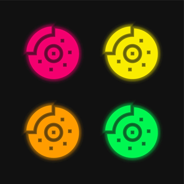 Φρένο τεσσάρων χρωμάτων λαμπερό εικονίδιο διάνυσμα νέον - Διάνυσμα, εικόνα