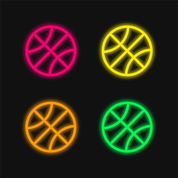 Kosárlabda Match négy színű izzó neon vektor ikon - Vektor, kép