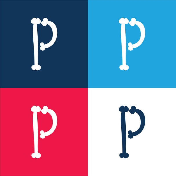 Bones Halloween Typography Filled Shape Of Letter P blue and red four color minimal icon set - Vector, Image
