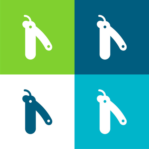 Cuchillo de peluquero Plano de cuatro colores mínimo icono conjunto - Vector, Imagen