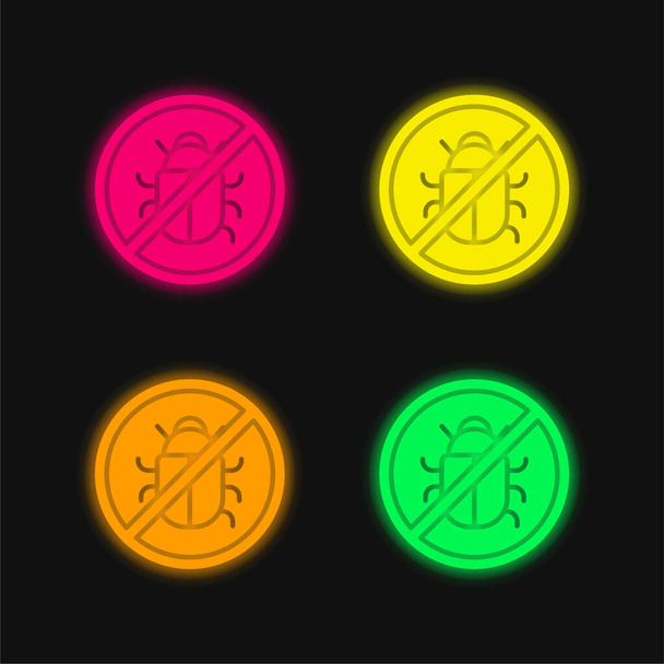 Antivirus quattro colori incandescente icona vettoriale al neon - Vettoriali, immagini
