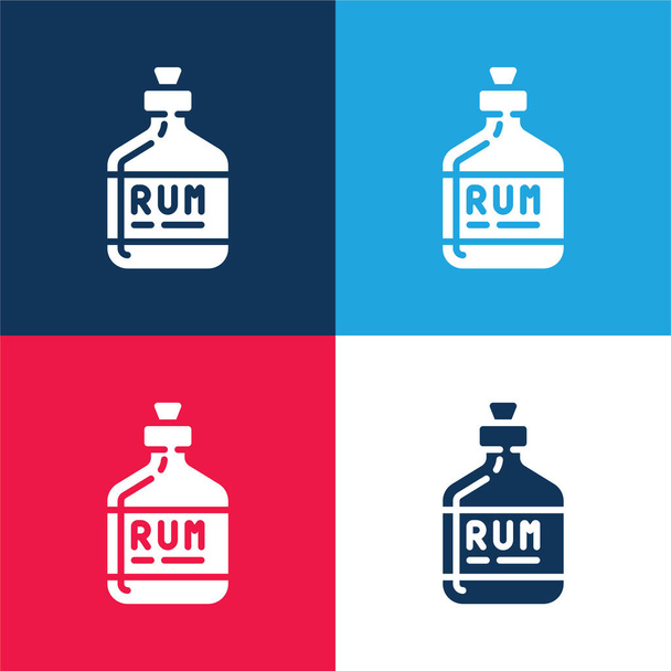 Alcohol azul y rojo conjunto de iconos mínimo de cuatro colores - Vector, imagen