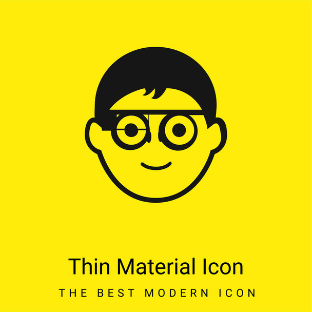 円形のメガネとGoogleのメガネ最小限の明るい黄色の材料のアイコンを持つ男の子の顔 - ベクター画像