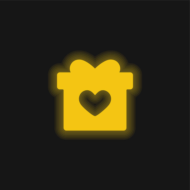 Birthday Present yellow glowing neon icon - Vector, Image
