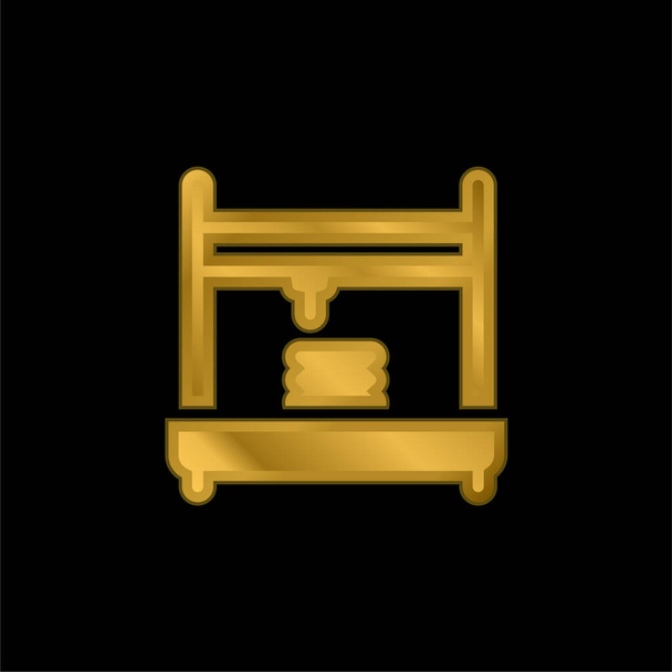 Impresora 3d chapado en oro icono metálico o logotipo vector - Vector, Imagen