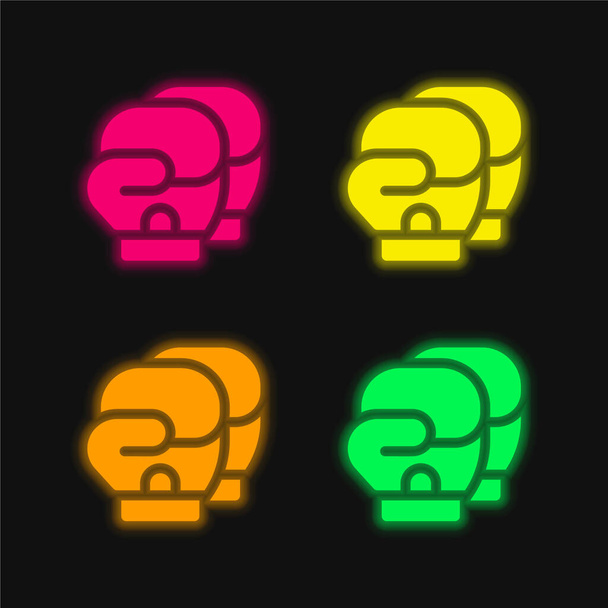 Dört renk parlayan neon vektör simgesi boks - Vektör, Görsel