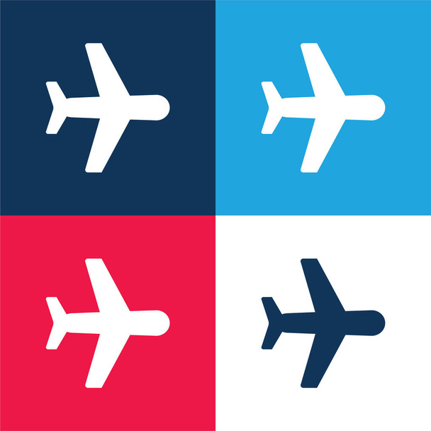 Samolot niebieski i czerwony zestaw czterech kolorów minimalny zestaw ikon - Wektor, obraz