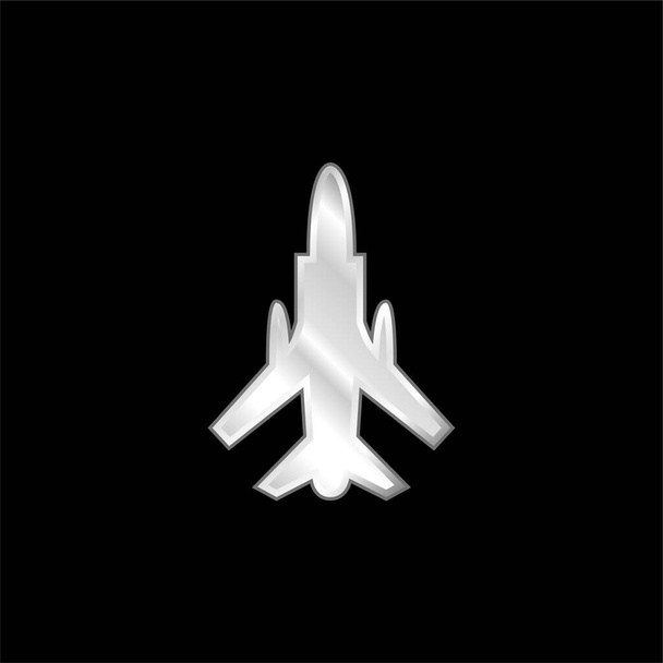 Army Airplane Bottom View silver plated metallic icon - Vector, Image