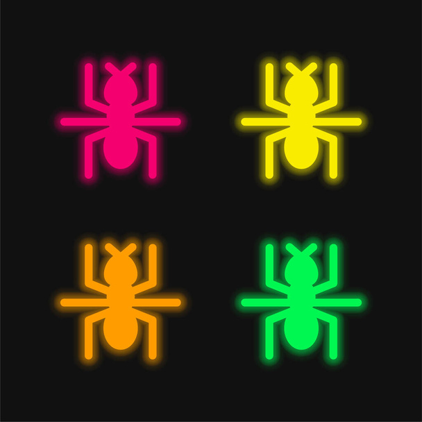 Ant τεσσάρων χρωμάτων λαμπερό εικονίδιο διάνυσμα νέον - Διάνυσμα, εικόνα