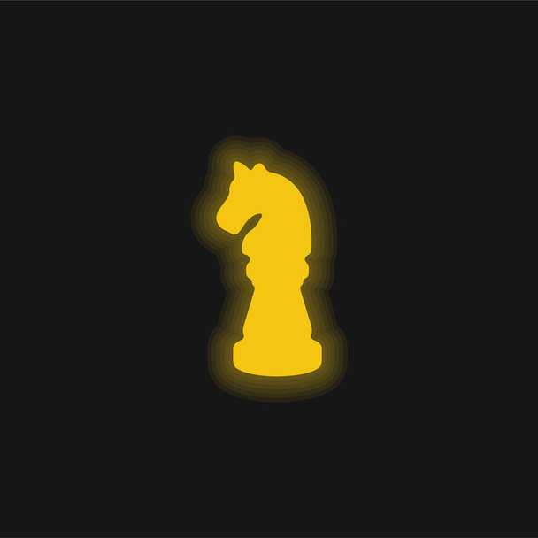Siyah At Satranç Parçası Sarı Parlak Neon simgesi - Vektör, Görsel