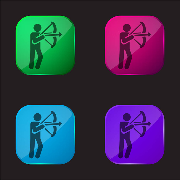 Archer quattro colori icona pulsante di vetro - Vettoriali, immagini