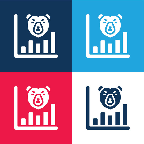 Mercado de oso azul y rojo conjunto de iconos mínimo de cuatro colores - Vector, Imagen
